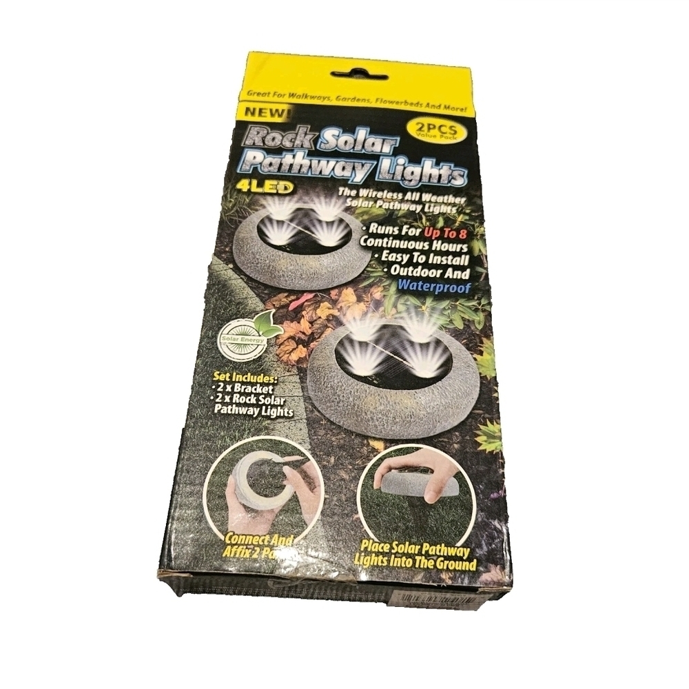 SOLAR ROCK Pathway Light 2 PACK All Weather Proof Led Wireless Lights BRAND NEW